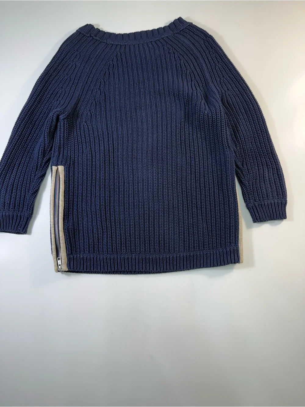 J. Crew 100% Cotton Navy Crewneck Sweater with Side Zips